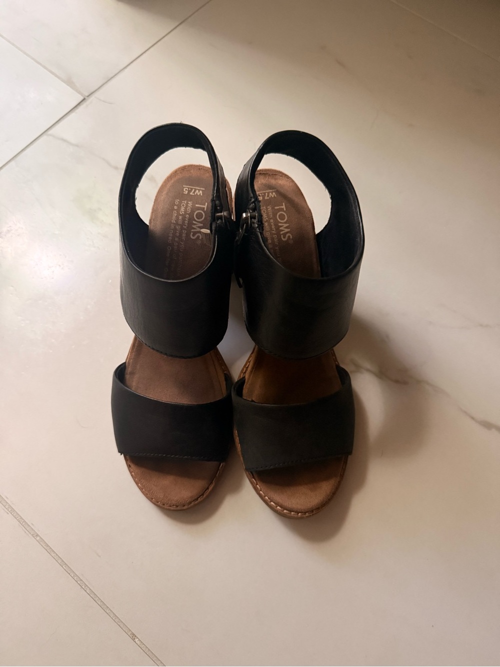 TOMS Black Leather Open-Toe Ankle-Strap Heels